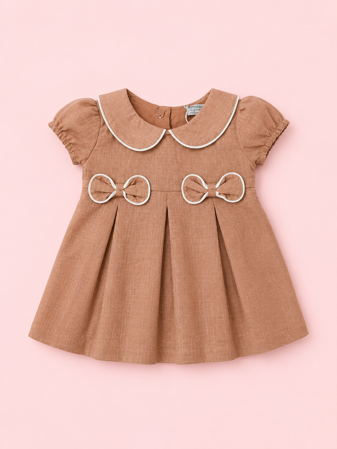 Brown Peter Pan Collar Bow Dress – Elegant Cotton Party Wear for Baby Girls BloomUp