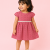 Cherry Red Eyelet Cotton Dress with Pearl Waist Detail – Elegant Summer Wear for Baby Girls