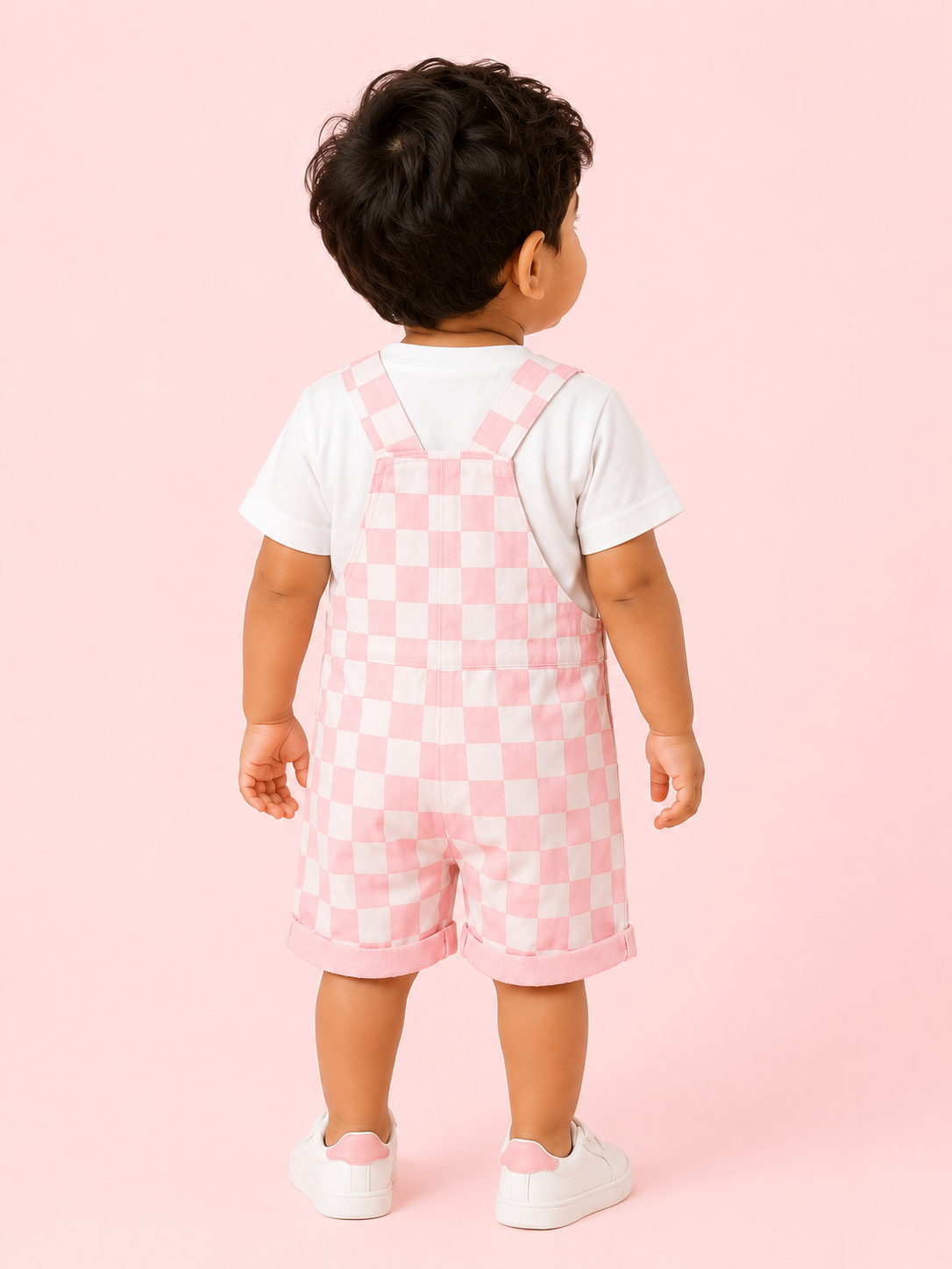 Brown Checkered Dungaree with T-Shirt Kids Co-ord Set – Soft Cotton Summer Outfit for Boys BloomUp