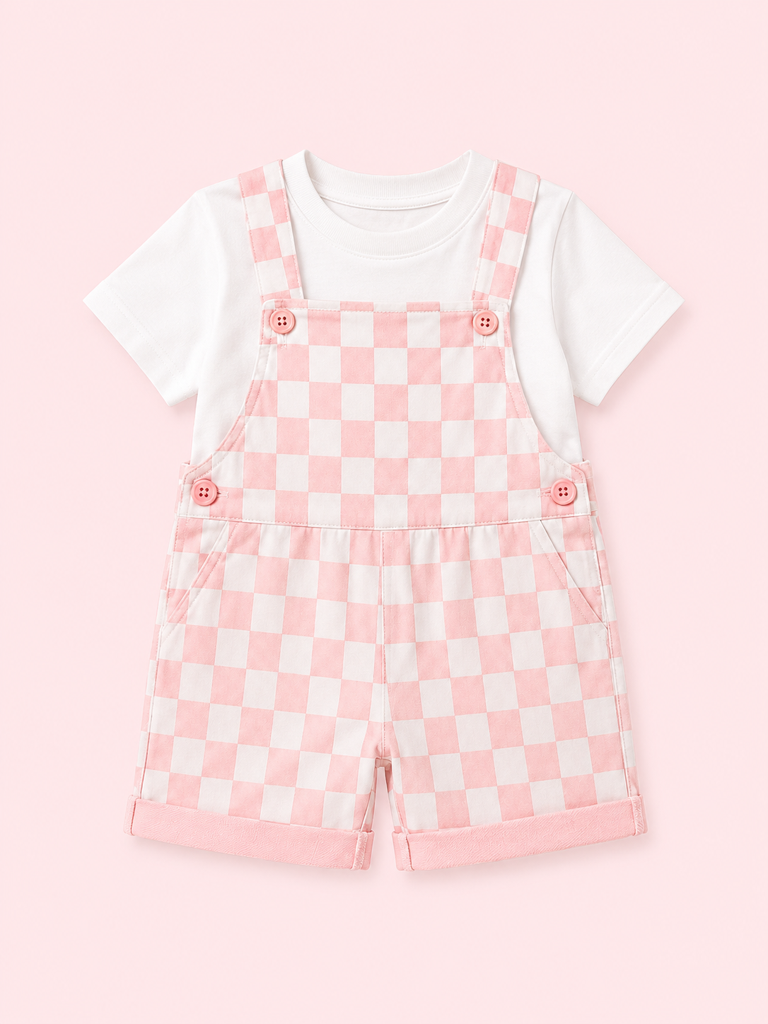 Brown Checkered Dungaree with T-Shirt Kids Co-ord Set – Soft Cotton Summer Outfit for Boys BloomUp