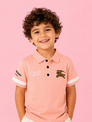 Orange Polo Collar Kids T-Shirt with Contrast Sleeve Detail – Soft Cotton Smart Casual Summer Wear for Boys BloomUp
