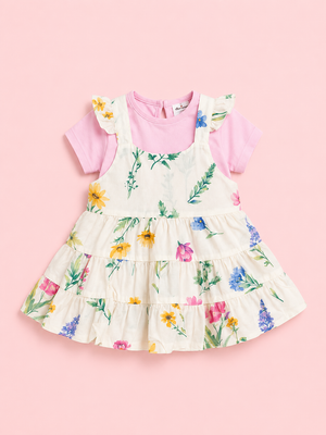 Pink Floral Layered Dress with T-Shirt – Baby Girl Summer Outfit Set BloomUp