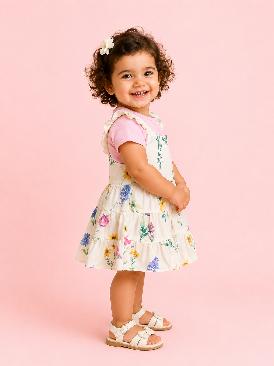 Pink Floral Layered Dress with T-Shirt – Baby Girl Summer Outfit Set BloomUp