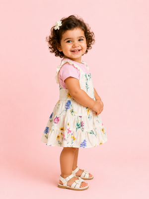 Pink Floral Layered Dress with T-Shirt – Baby Girl Summer Outfit Set BloomUp