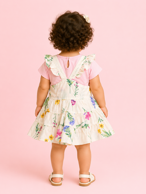Pink Floral Layered Dress with T-Shirt – Baby Girl Summer Outfit Set BloomUp