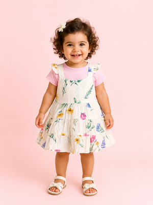 Pink Floral Layered Dress with T-Shirt – Baby Girl Summer Outfit Set BloomUp