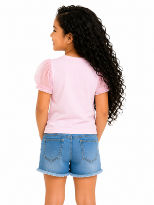 Pink “Let’s Go Play” Graphic Kids T-Shirt – Soft Cotton Puff Sleeve Summer Wear for Girls BloomUp