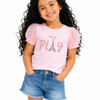 Pink “Let’s Go Play” Graphic Kids T-Shirt – Soft Cotton Puff Sleeve Summer Wear for Girls