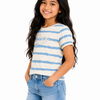 Cream & Blue Striped “Cool” Kids T-Shirt – Soft Cotton Puff Sleeve Summer Wear for Girls