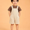 Striped Dungaree & Brown T-Shirt Set for Boys – Soft Cotton Casual Outfit