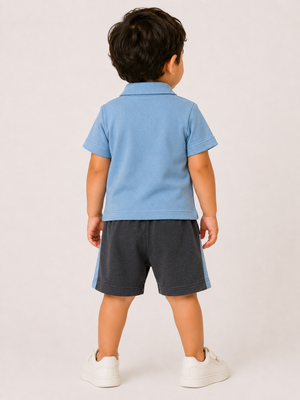 Boys Blue Polo Shirt With Soft Cotton Clothing Set BloomUp
