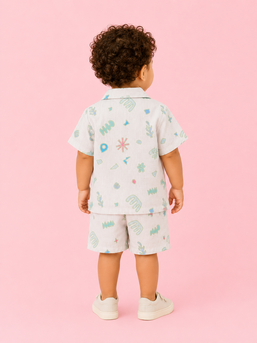 Boys White Printed Shirt And Soft Cotton Clothing Set BloomUp