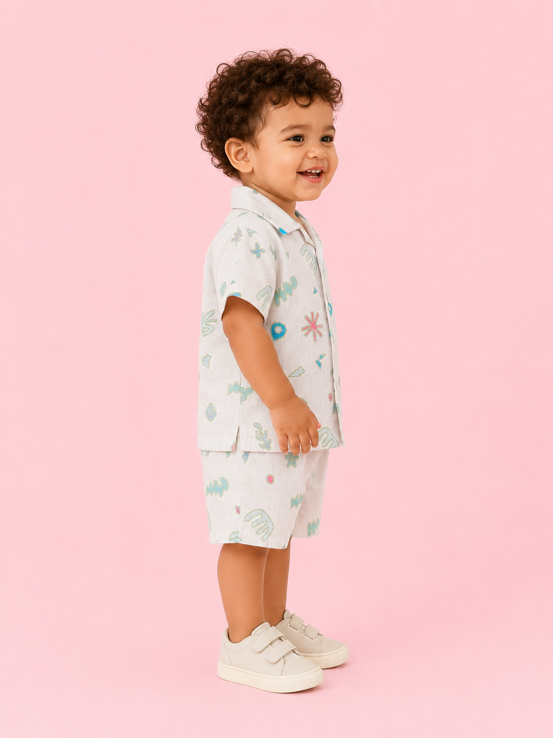 Boys White Printed Shirt And Soft Cotton Clothing Set BloomUp