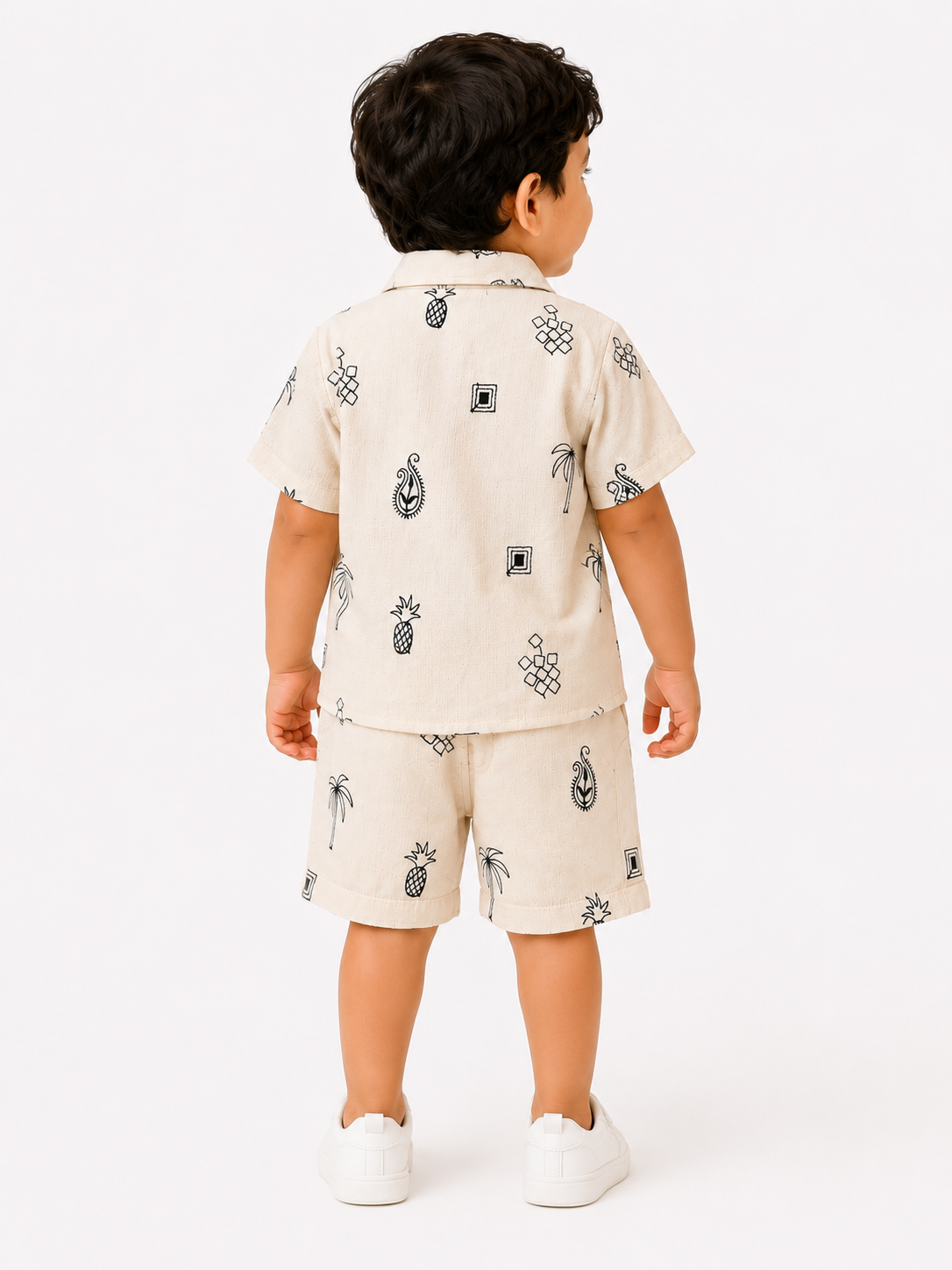 Stylish Boys White Printed Shirt And Soft Cotton Clothing Set BloomUp