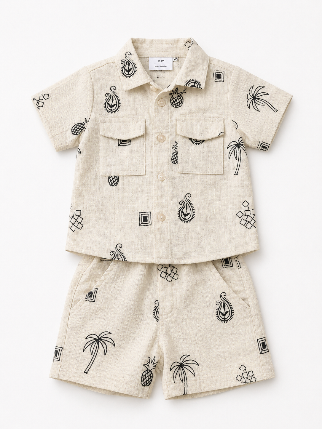 Stylish Boys White Printed Shirt And Soft Cotton Clothing Set BloomUp