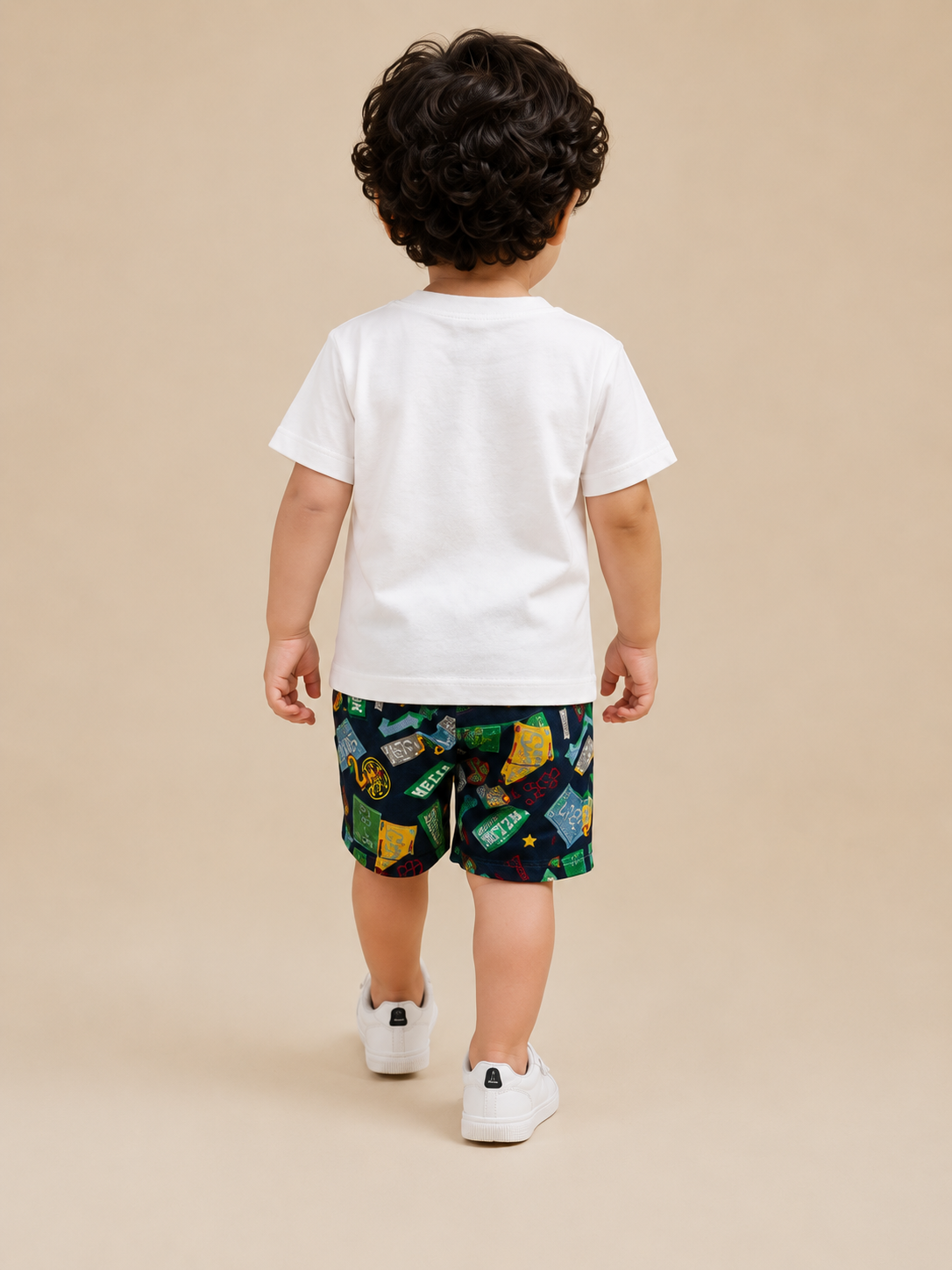 Boys Navy Blue Printed Shorts & Hello T Shirt Set BloomUp