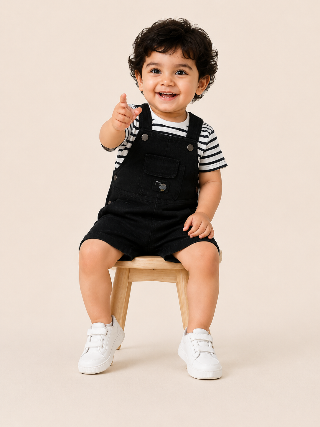 Boys Black Dungaree Shorts Set with Striped T-Shirt – Cute Casual Outfit for Toddlers BloomUp