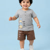 Grey Frog Graphic T-Shirt & Brown Shorts Co-ord Set for Baby Boys – Soft Cotton Summer Outfit