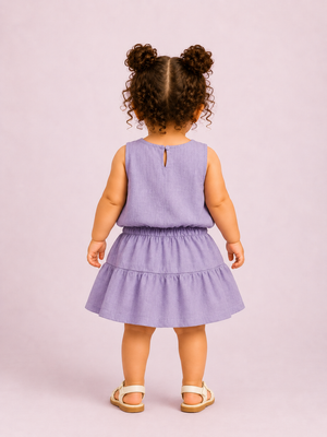 Girls Lavender Sleeveless Tiered Dress Soft Cotton Clothing Set BloomUp