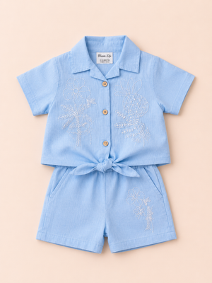 Girls Denim Blue Sleeveless Romper Soft Cotton Clothing Set BloomUp