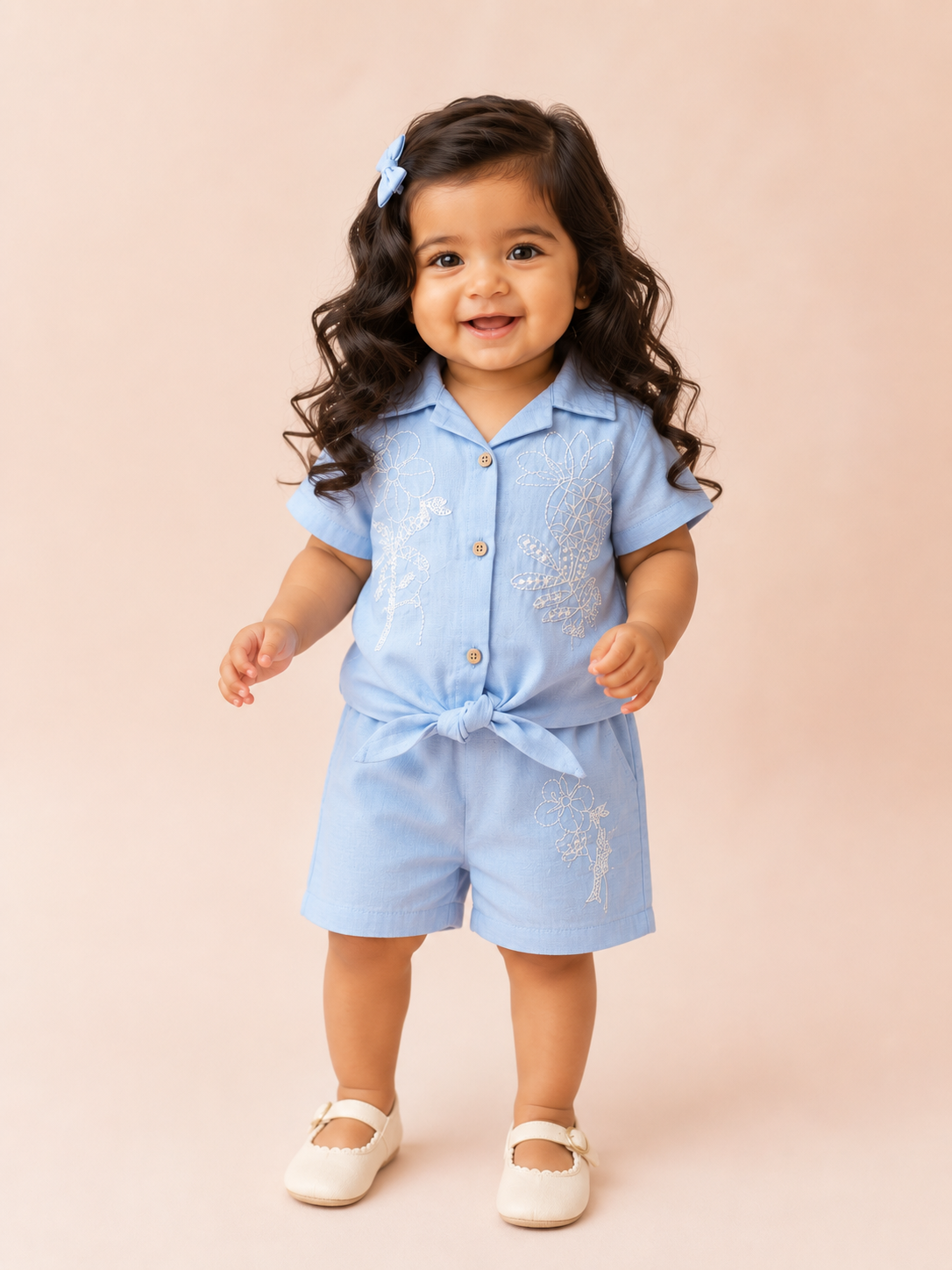 Girls Denim Blue Sleeveless Romper Soft Cotton Clothing Set BloomUp