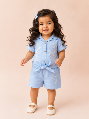 Girls Denim Blue Sleeveless Romper Soft Cotton Clothing Set BloomUp