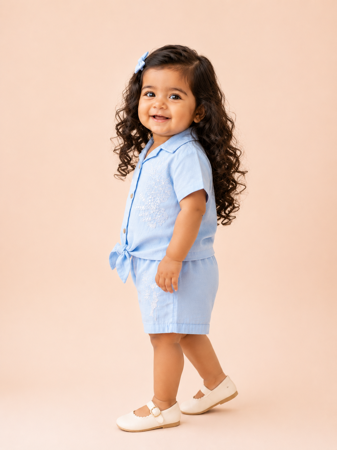 Girls Denim Blue Sleeveless Romper Soft Cotton Clothing Set BloomUp