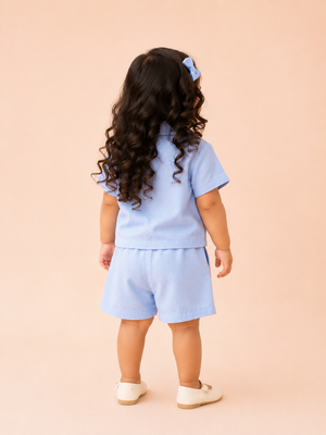 Girls Denim Blue Sleeveless Romper Soft Cotton Clothing Set BloomUp