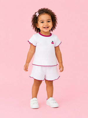 Girls White Short Sleeved Shirt Soft Cotton Clothing Set BloomUp