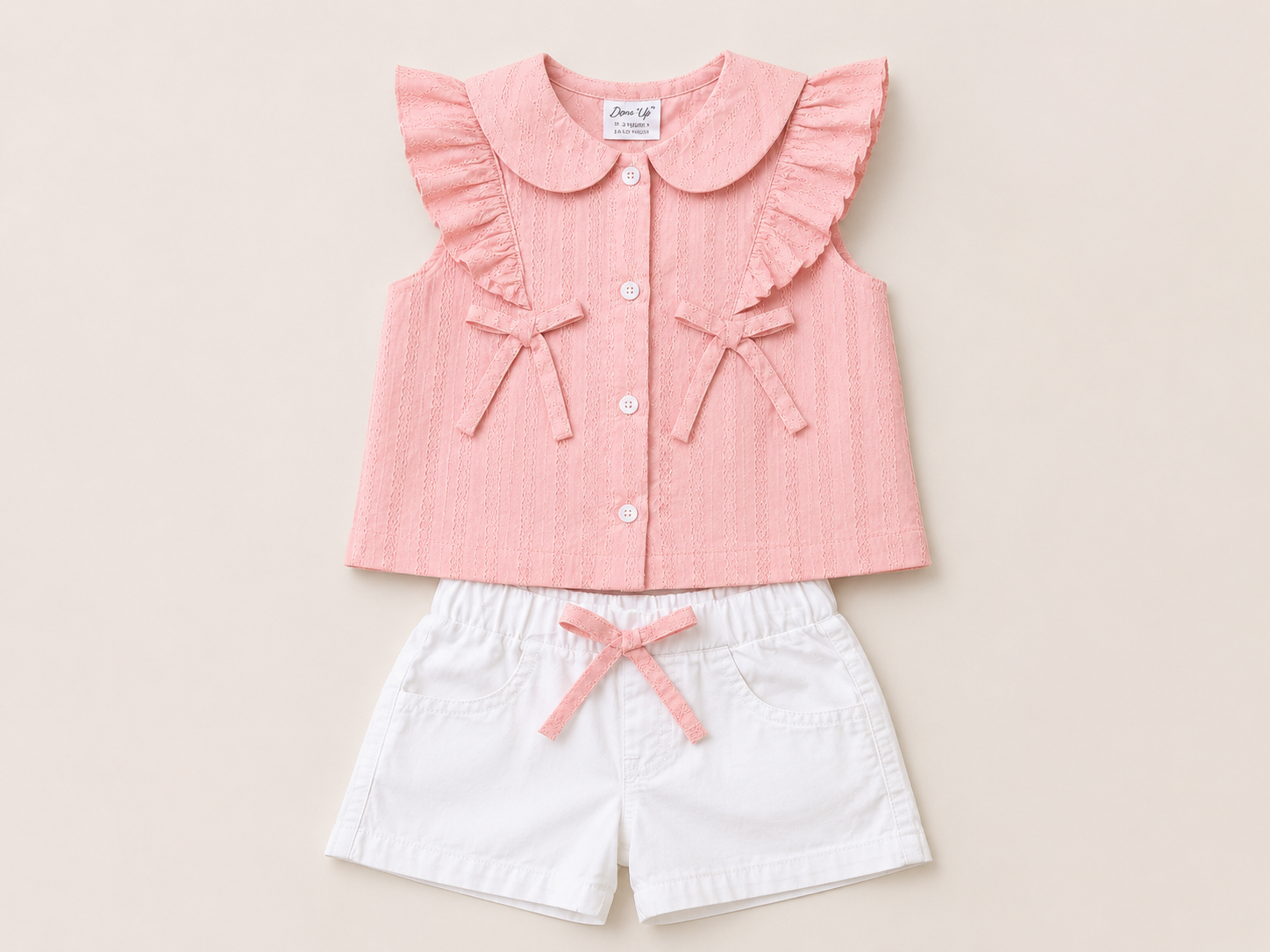 Girls Peach Flutter Sleeve Embroidered Soft Cotton Clothing Set BloomUp