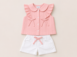 Girls Peach Flutter Sleeve Embroidered Soft Cotton Clothing Set BloomUp
