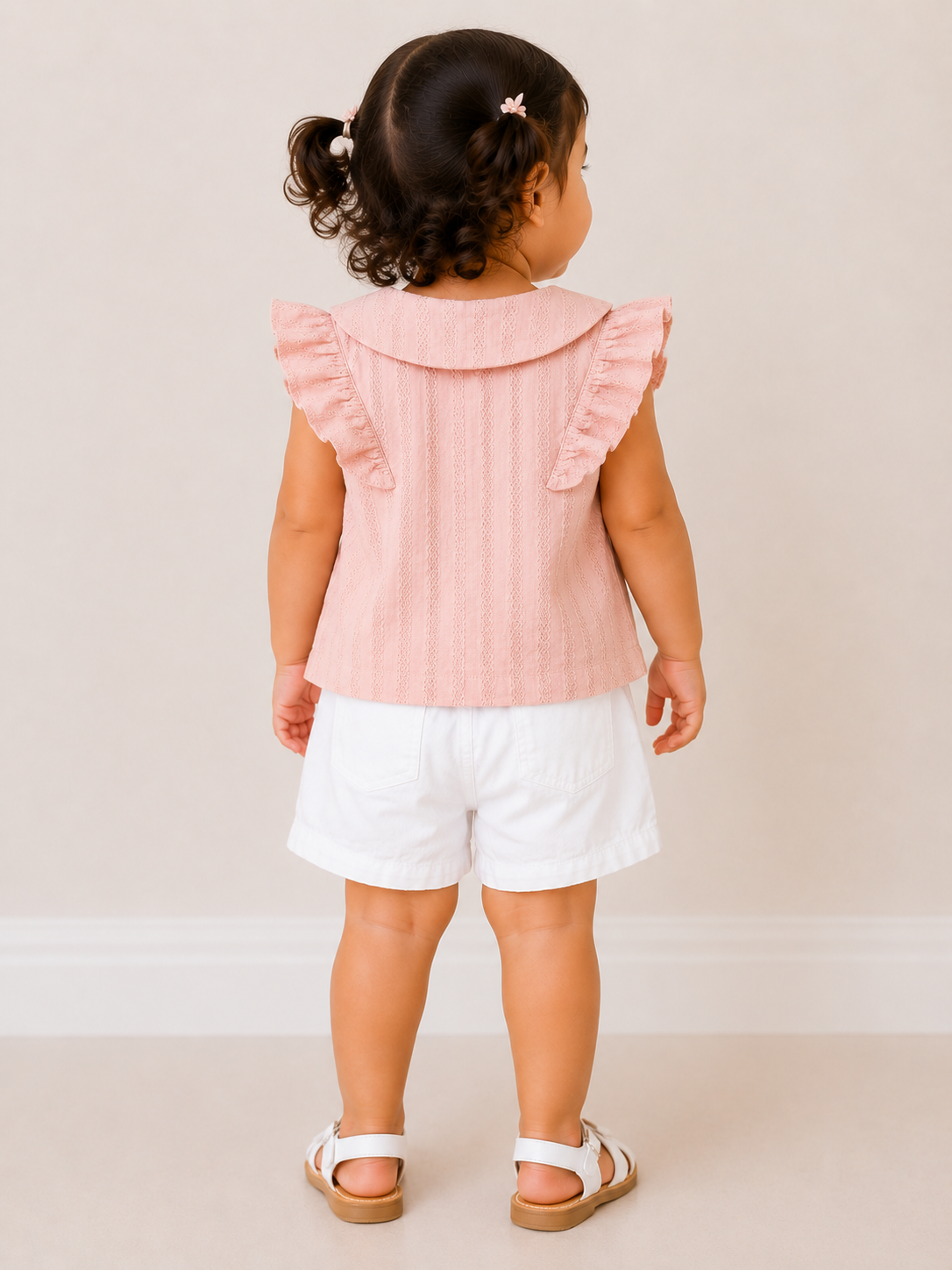 Girls Peach Flutter Sleeve Embroidered Soft Cotton Clothing Set BloomUp