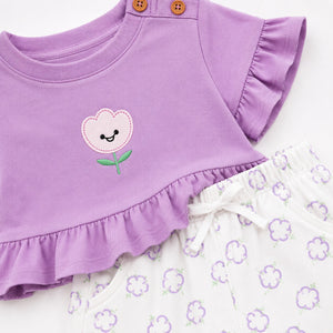 Girls Lavender Peplum Top & Printed Leggings Set Kidswear Cotton BloomUp