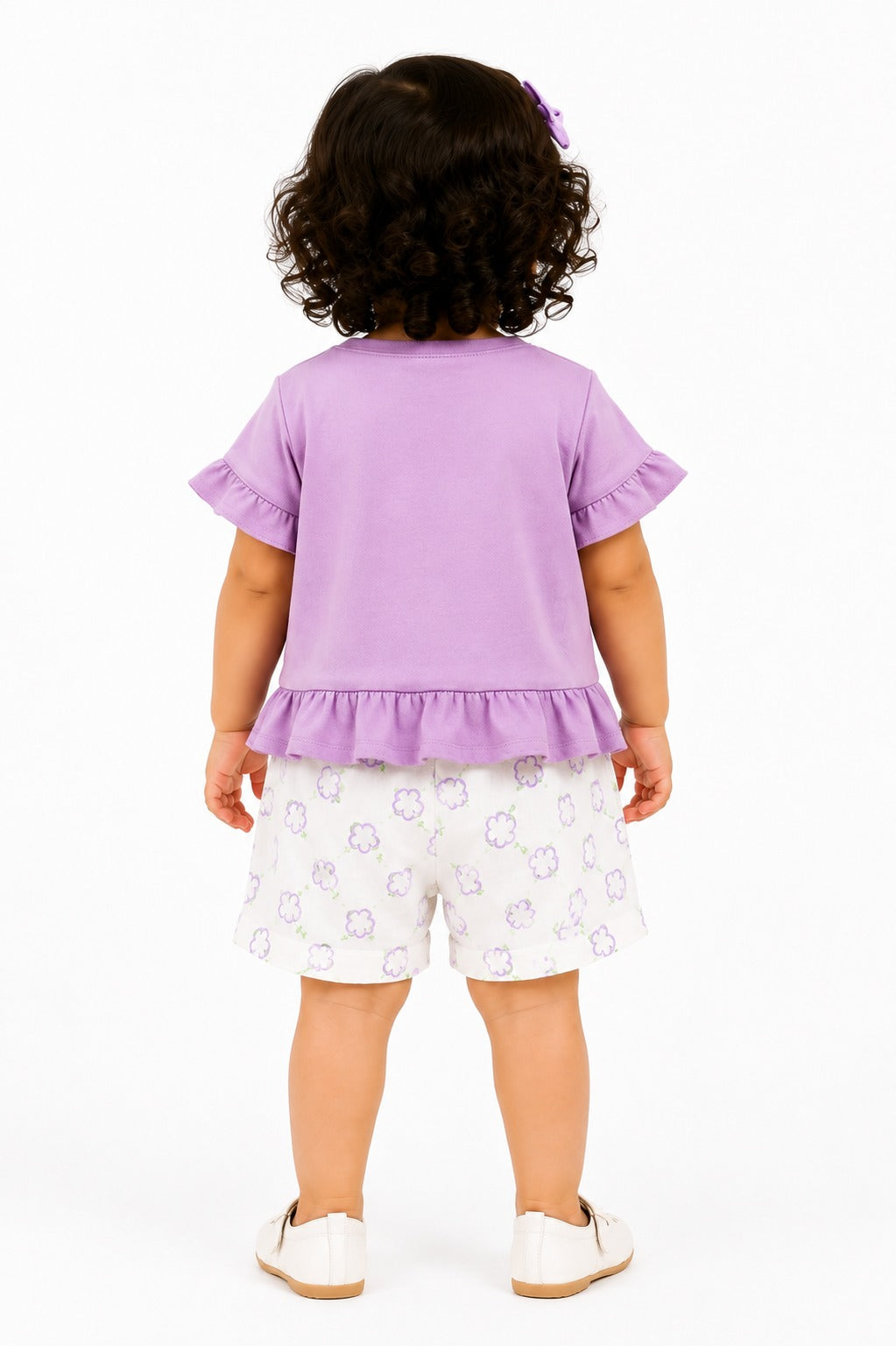 Girls Lavender Peplum Top & Printed Leggings Set Kidswear Cotton BloomUp