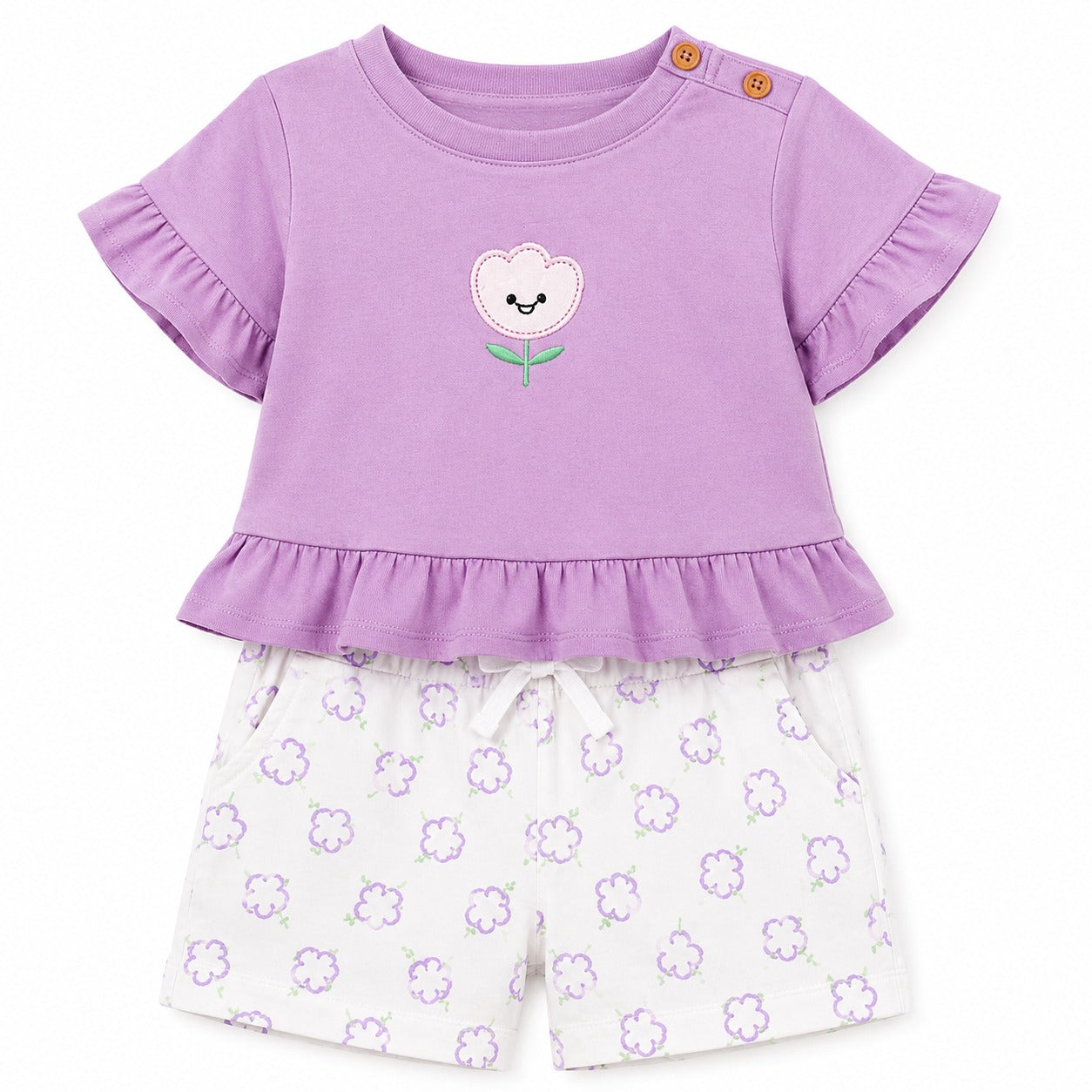 Girls Lavender Peplum Top & Printed Leggings Set Kidswear Cotton BloomUp