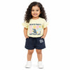 Lemon Yellow Girls Co-ord Set – Beach Print Cotton T-Shirt & Shorts Summer Outfit