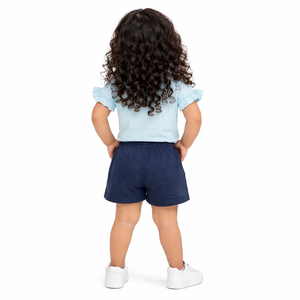 Blue Girls Co-ord Set – Beach Print Cotton T-Shirt & Shorts Summer Outfit BloomUp