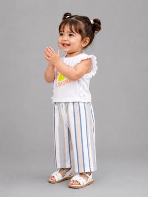 Girls Lemon Graphic Top & Striped Palazzo Pants Set – Soft Cotton Summer Co-ord Outfit BloomUp