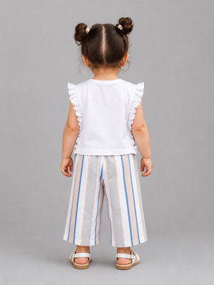 Girls Lemon Graphic Top & Striped Palazzo Pants Set – Soft Cotton Summer Co-ord Outfit BloomUp