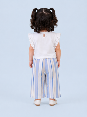 Girls Lemon Graphic Top & Striped Palazzo Pants Set – Soft Cotton Summer Co-ord Outfit BloomUp