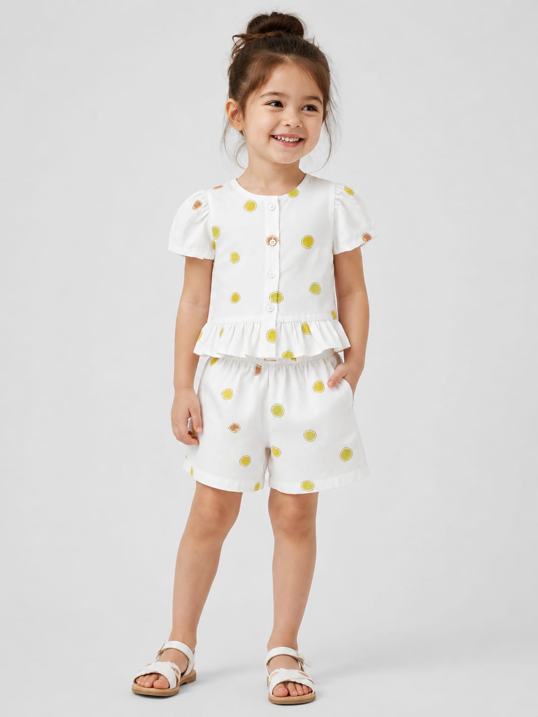 Girls White Short Sleeved Lemon Soft Cotton Clothing Set BloomUp