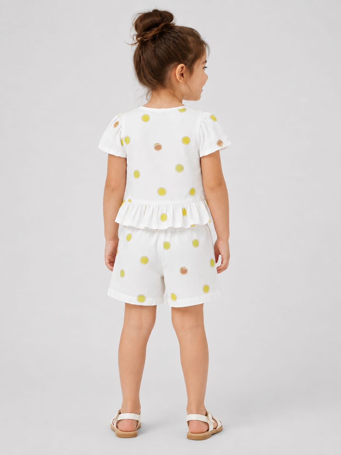 Girls White Short Sleeved Lemon Soft Cotton Clothing Set BloomUp