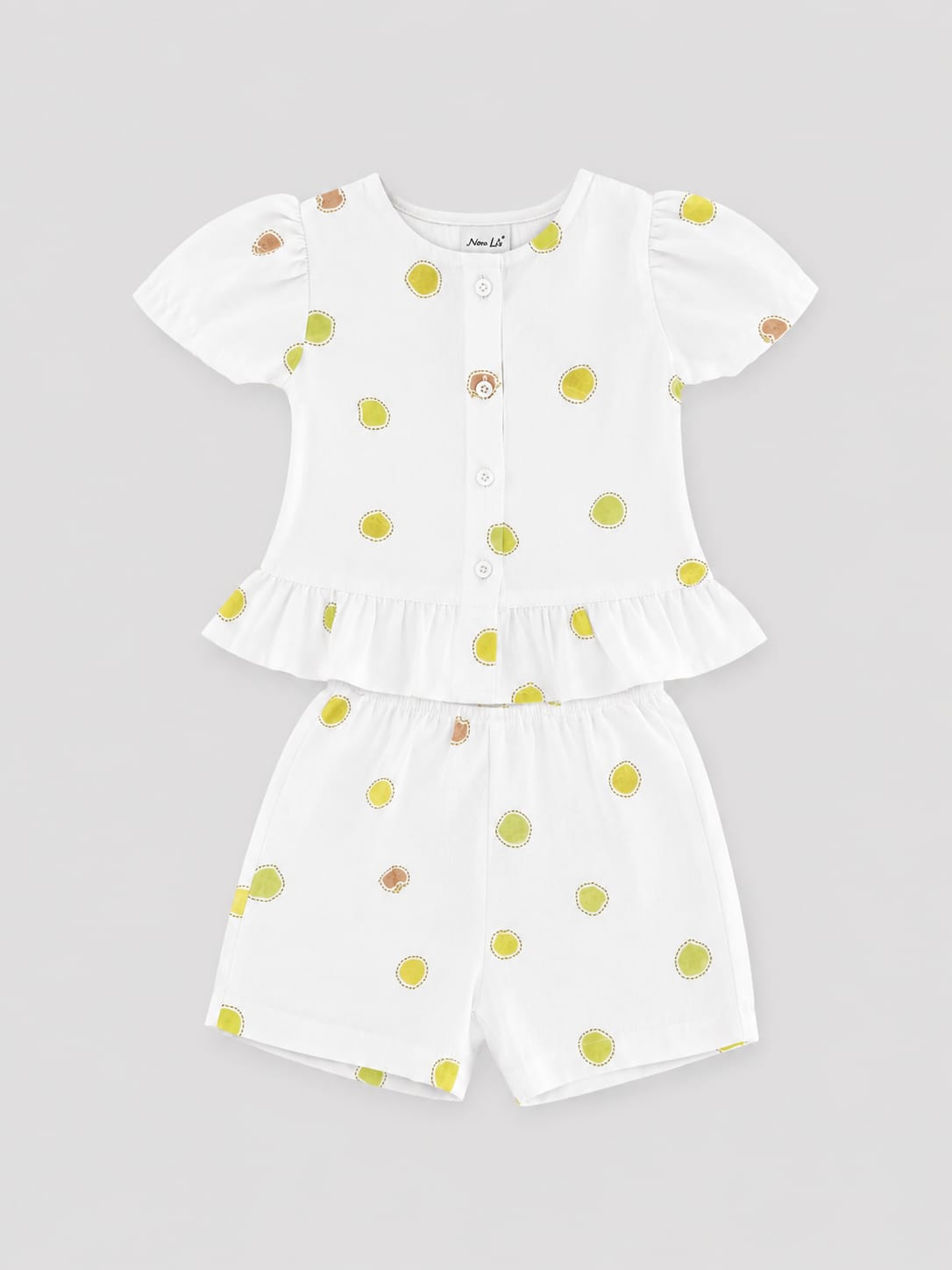 Girls White Short Sleeved Lemon Soft Cotton Clothing Set BloomUp