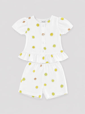 Girls White Short Sleeved Lemon Soft Cotton Clothing Set BloomUp