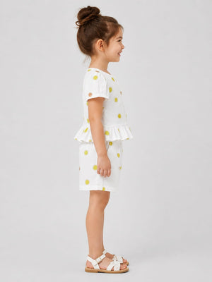 Girls White Short Sleeved Lemon Soft Cotton Clothing Set BloomUp