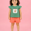 Green Floral Pocket Top & Coral Shorts Co-ord Set for Girls – Soft Cotton Summer Outfit