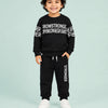 Black Typography Tracksuit Set for Boys – Cotton Sweatshirt & Jogger Pants Winter Wear