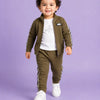 Olive Green 3-Piece Tracksuit Set for Boys – Soft Cotton Zip Jacket, T-Shirt & Jogger Pants