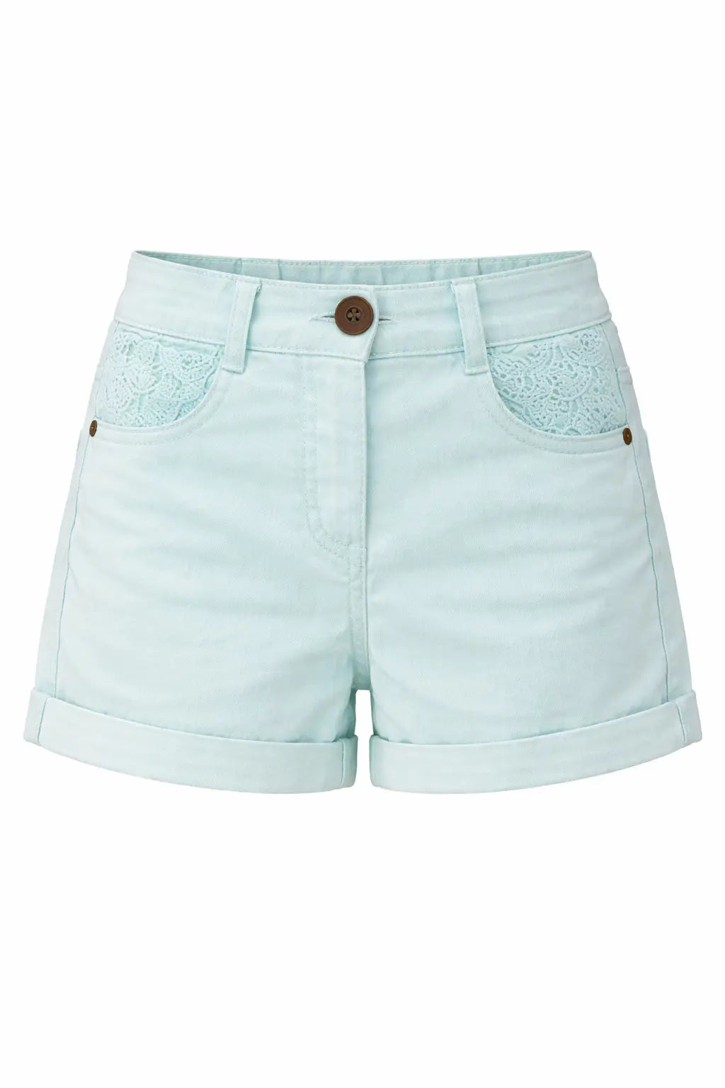 Girls Mint Green Shorts with Lace Pocket Detail BloomUp