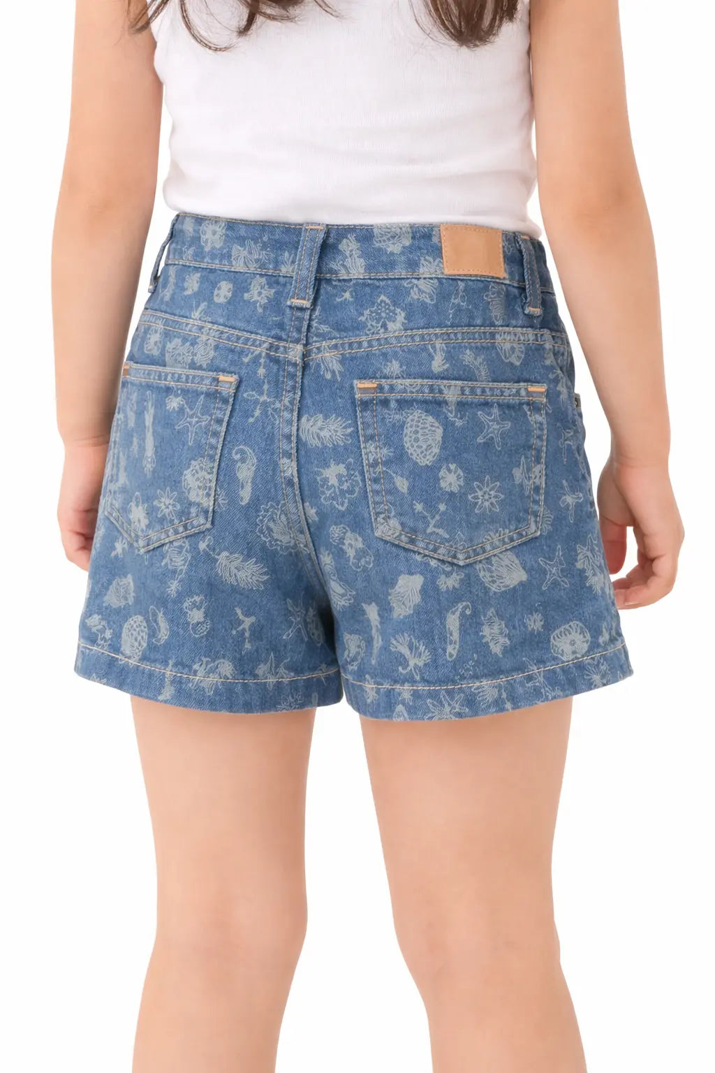 Kids Light Blue Denim Shorts with Ocean Print BloomUp